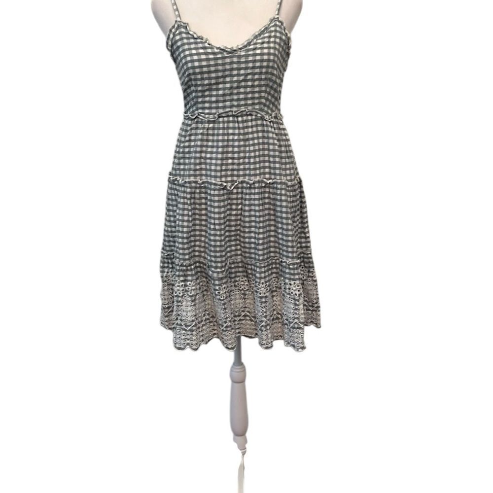 Jessica Simpson szS Blue and White Gingham Checkered Dress with Lace Trim EUC